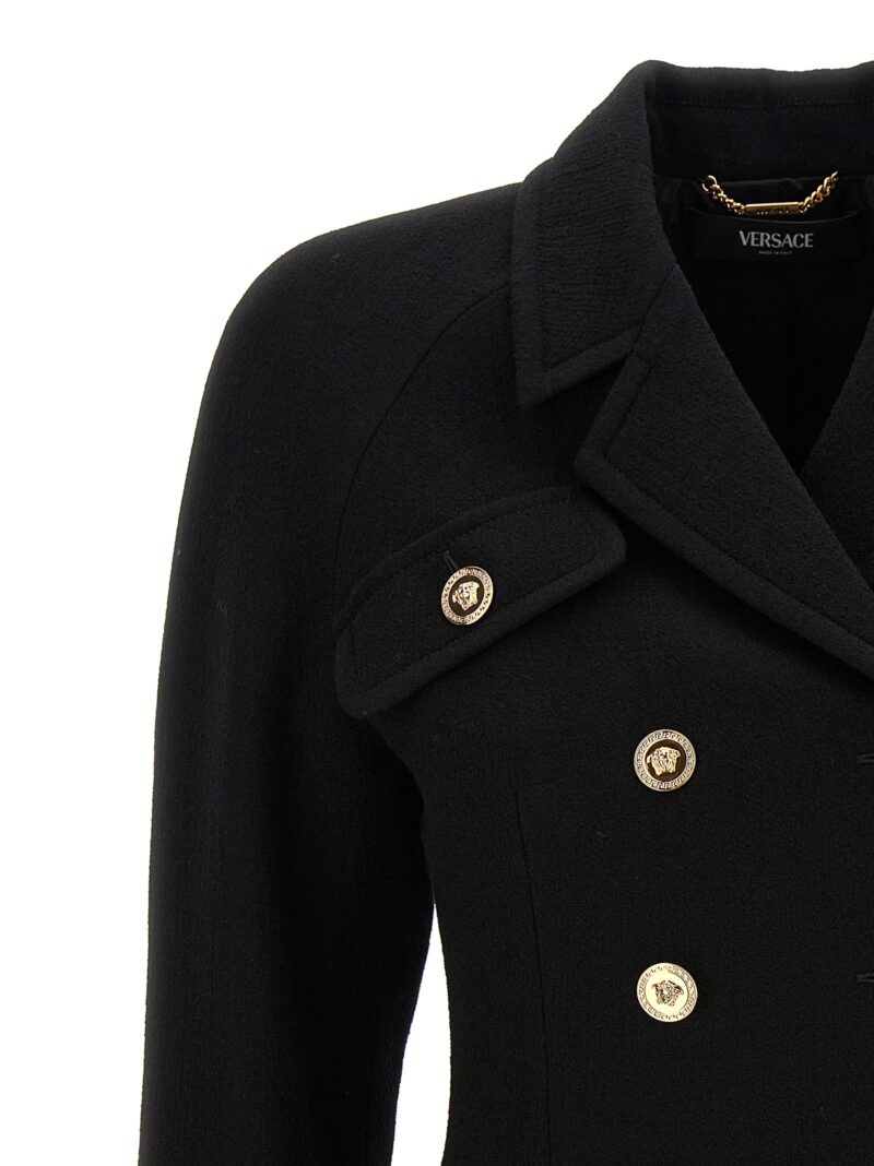 Crepe double-breasted jacket Woman VERSACE Black