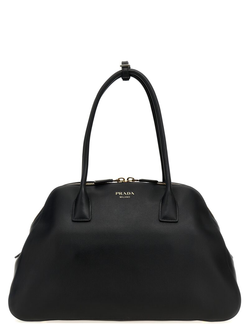 Medium leather shopping bag PRADA Black