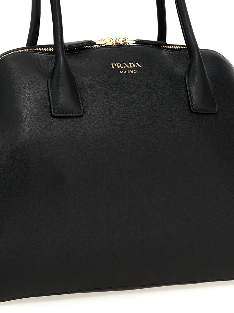 Medium leather shopping bag Woman PRADA Black