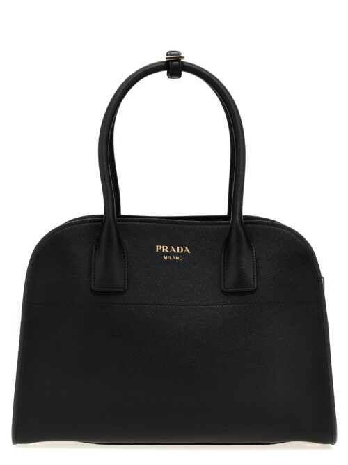 Medium leather shopping bag PRADA Black