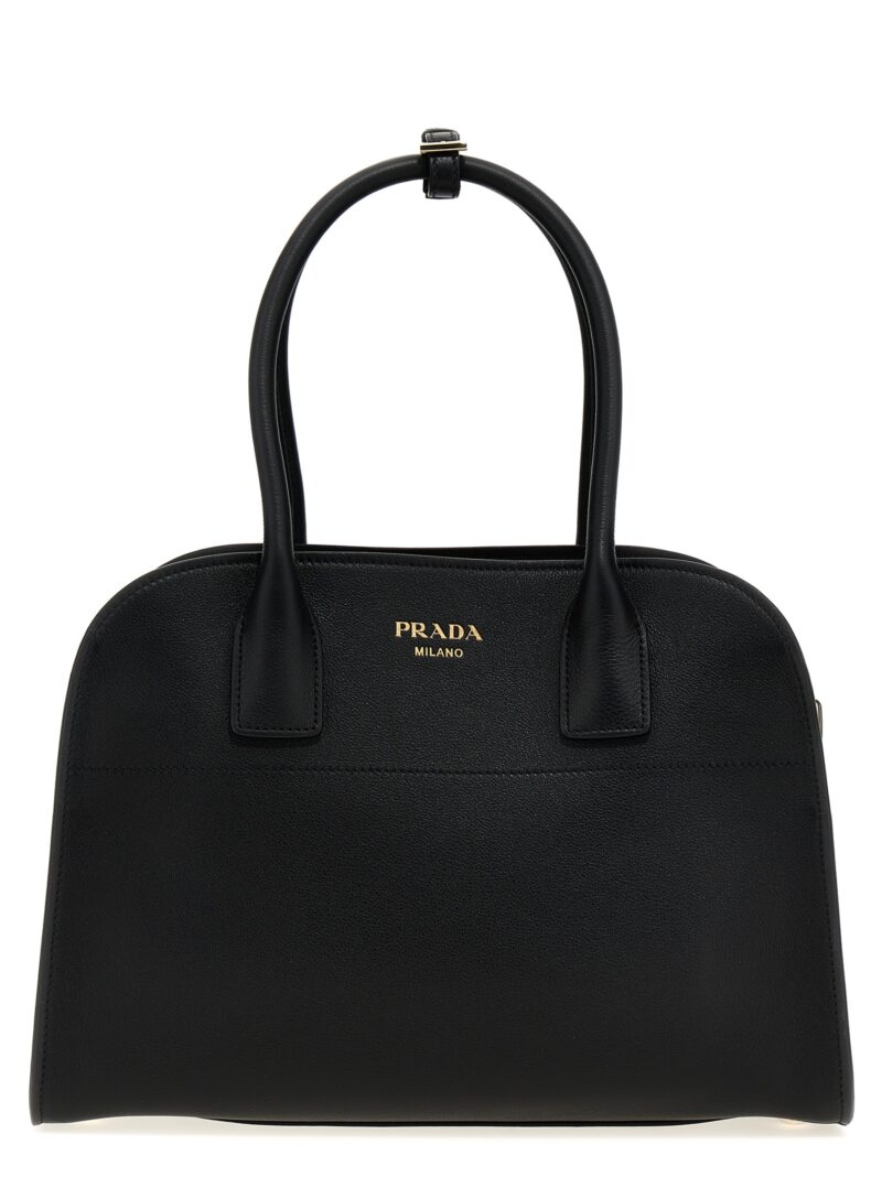 Medium leather shopping bag PRADA Black