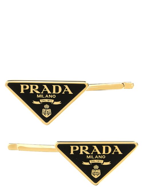 Set of 2 logo hair clips PRADA Black