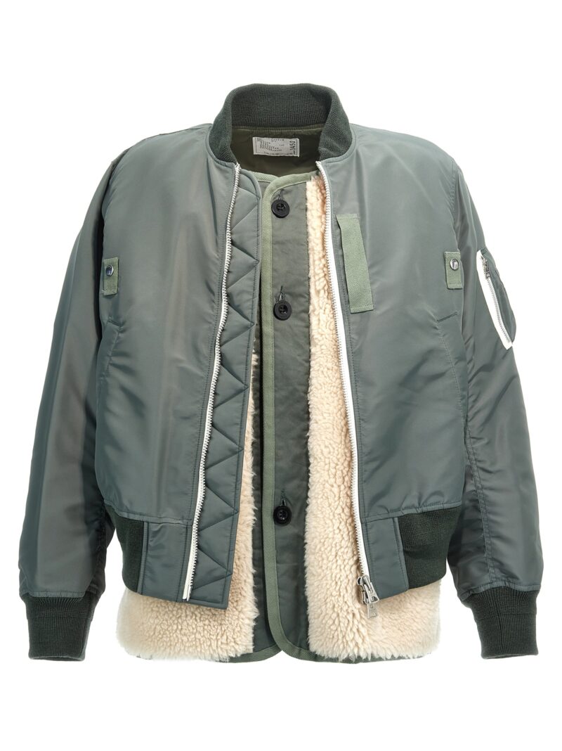 Shearling insert nylon bomber jacket SACAI Green