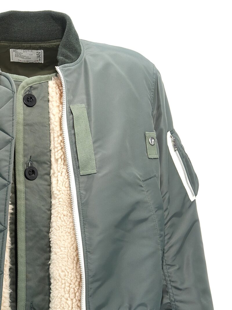 Shearling insert nylon bomber jacket Man SACAI Green