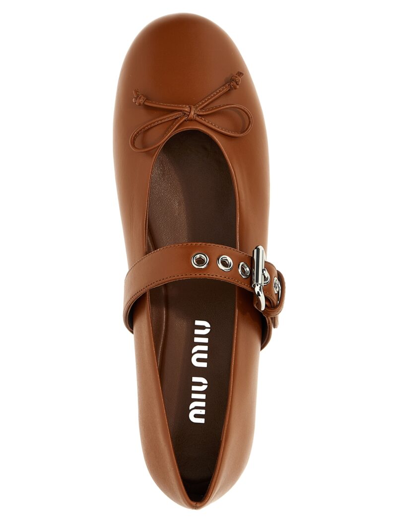 Buckle and bow ballet flats 100% calfskin leather (Bos Taurus) MIU MIU Brown