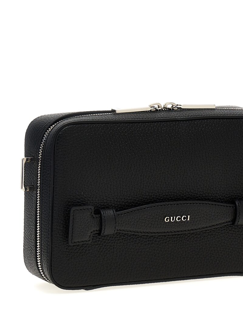 Logo leather shoulder strap Man GUCCI Black