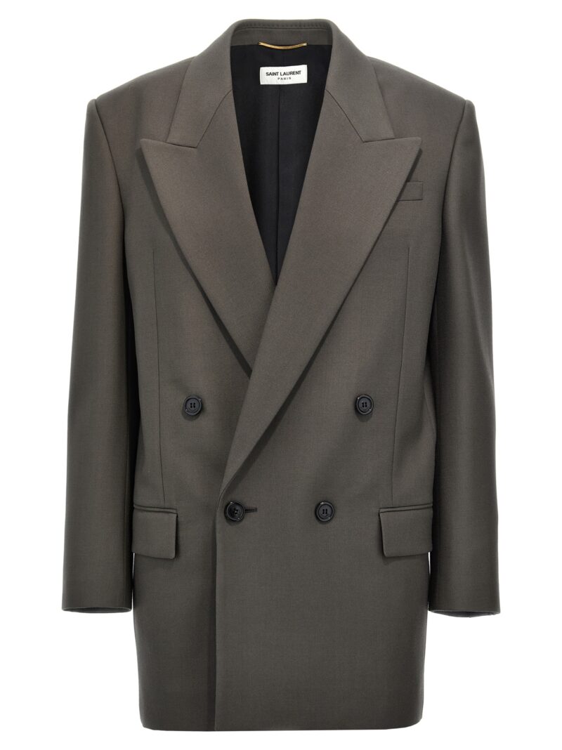 Gabardine double-breasted blazer SAINT LAURENT Gray