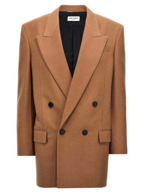 Gabardine double-breasted blazer SAINT LAURENT Beige