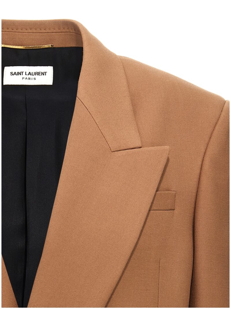 Gabardine double-breasted blazer Woman SAINT LAURENT Beige