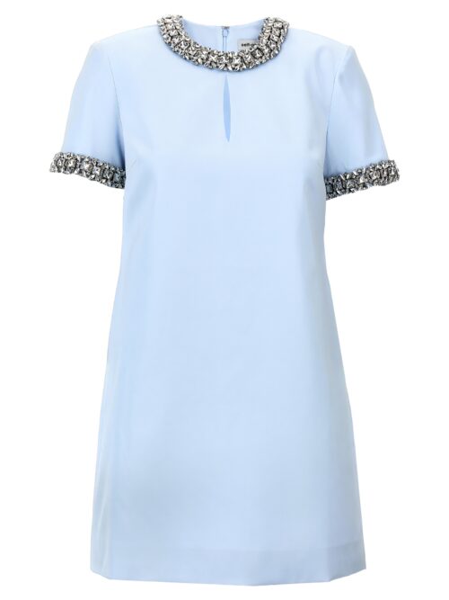 'Blue Satin Embellished Mini' dress SELF PORTRAIT Light Blue