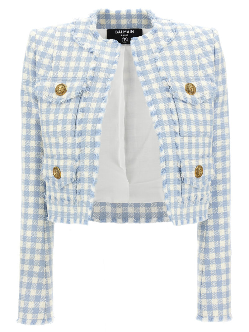 Vichy tweed short jacket BALMAIN Light Blue