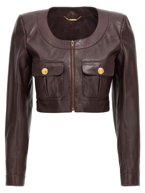 Leather cropped jacket CHLOÉ Brown