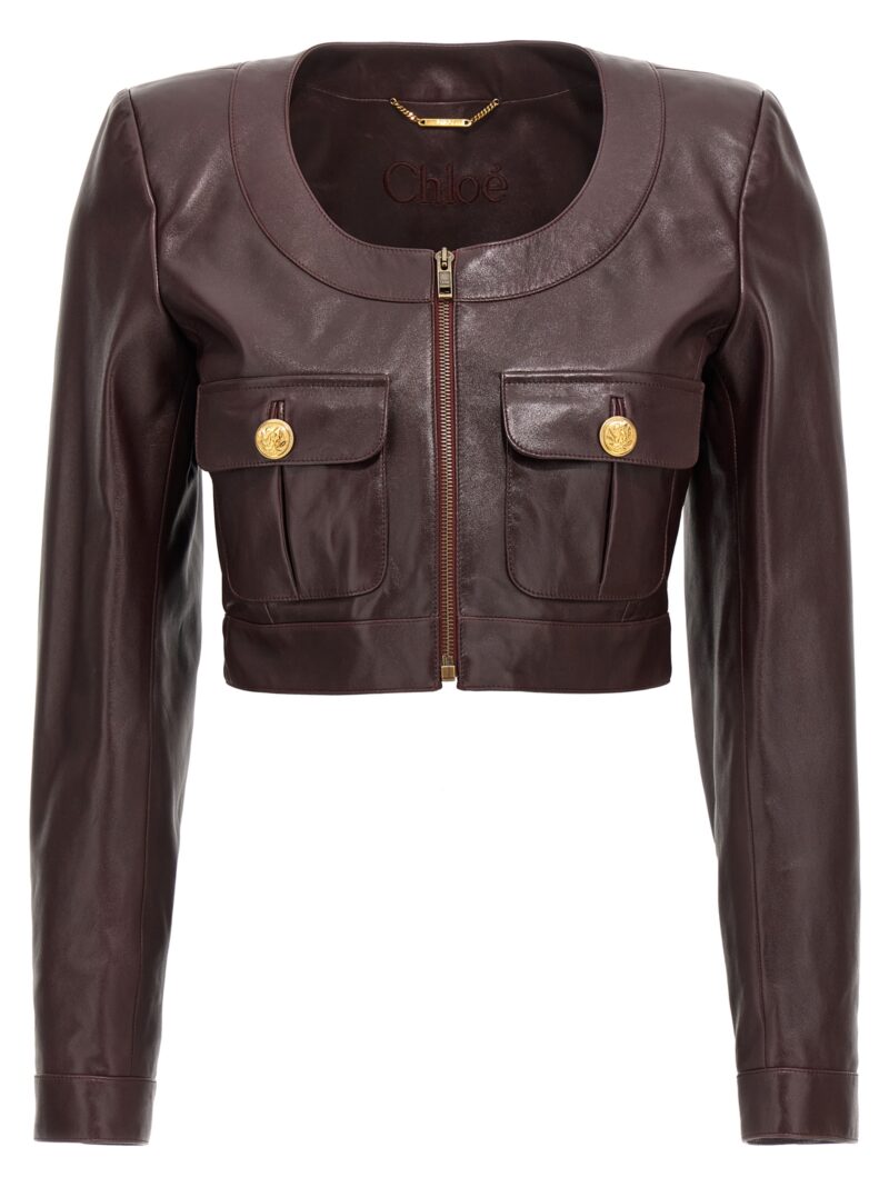 Leather cropped jacket CHLOÉ Brown