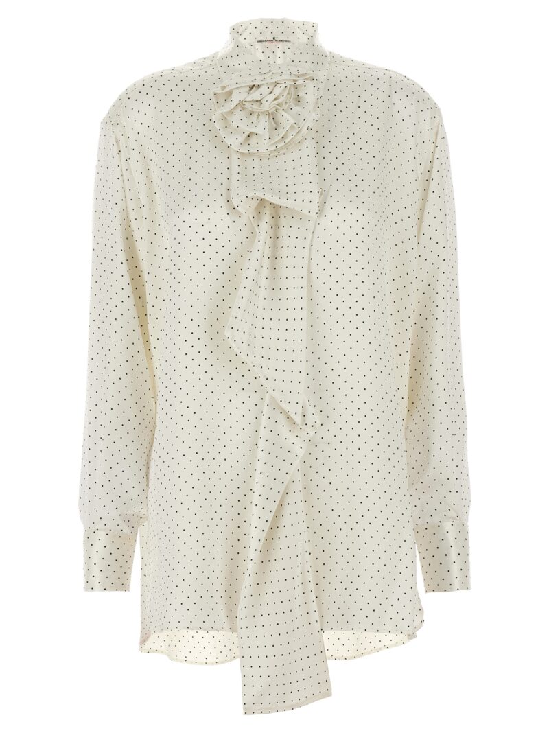 Polka dot shirt flower brooch ERMANNO SCERVINO White/Black