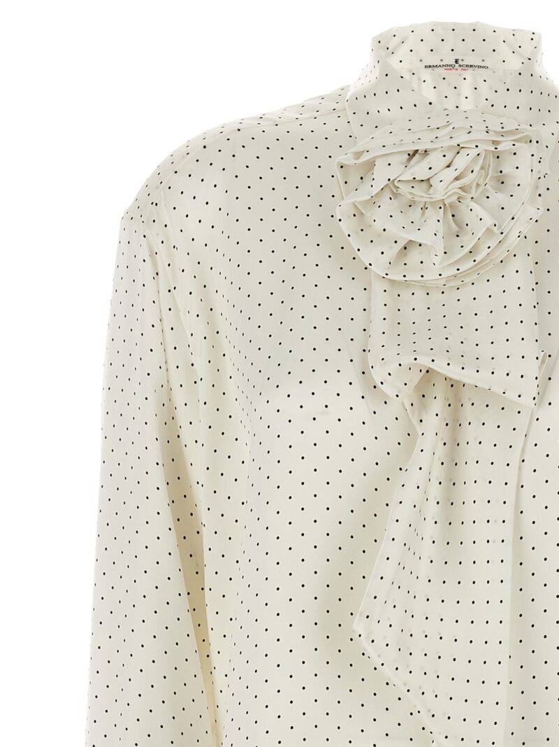 Polka dot shirt flower brooch Woman ERMANNO SCERVINO White/Black