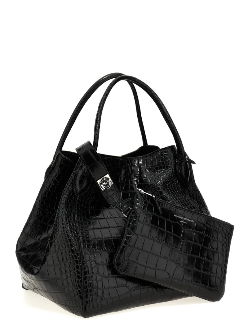 Crocodile print leather shopping bag Woman ERMANNO SCERVINO Black