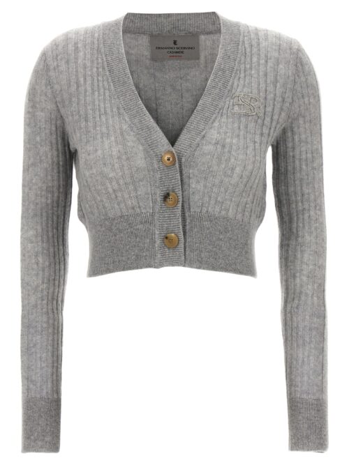 Logo embroidery cropped cardigan ERMANNO SCERVINO Gray