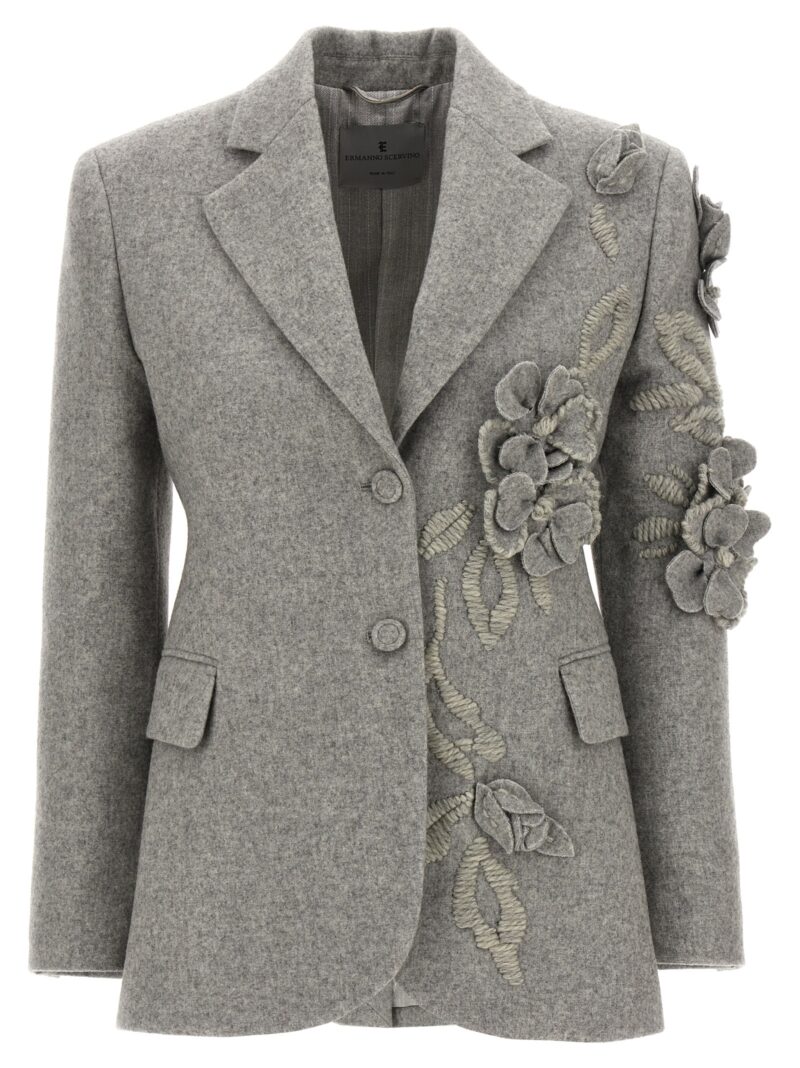 Floral embroidery single-breasted blazer ERMANNO SCERVINO Gray