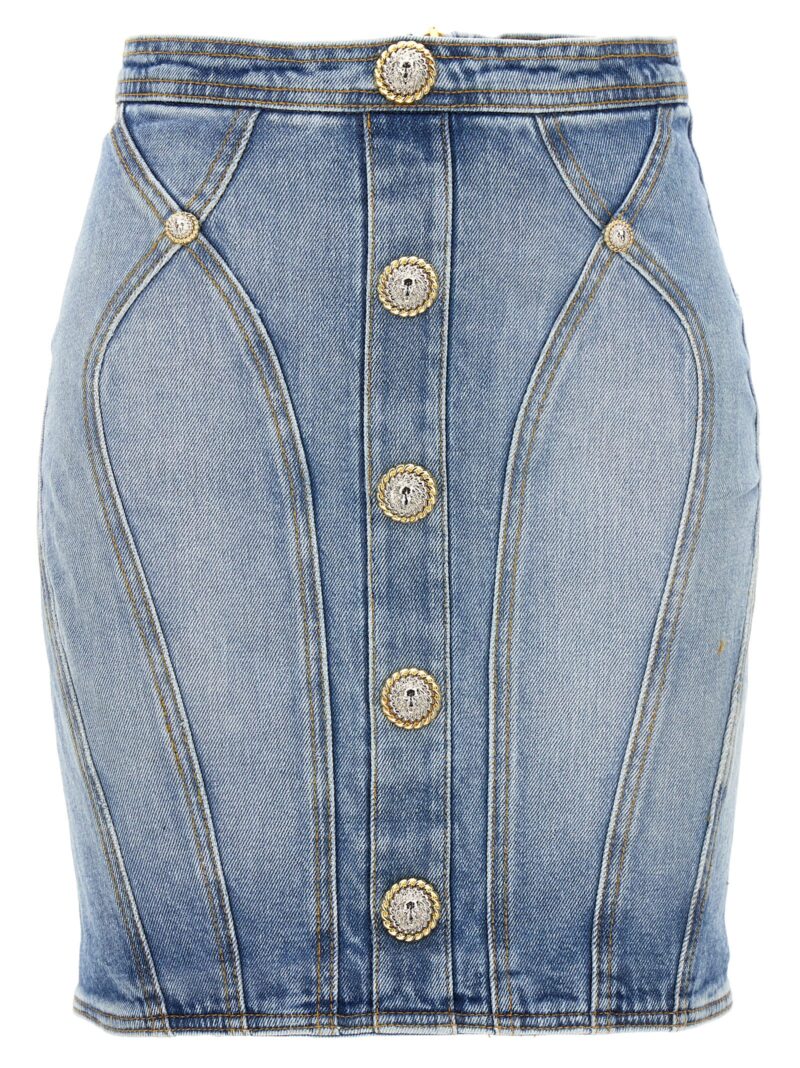 Button denim skirt BALMAIN Light Blue