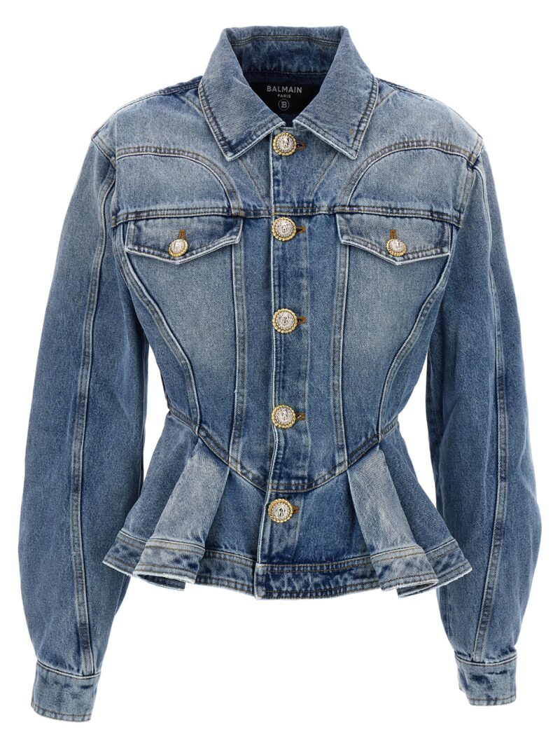 Peplum denim jacket BALMAIN Light Blue