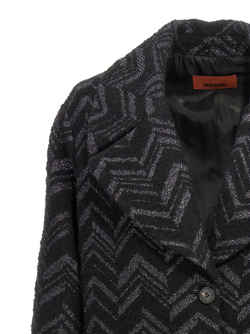 Single-breasted chevron lamé coat 41% cotton 26% polyester 14% acrylic 13% wool 4% other fibers 2% polyamide MISSONI Black