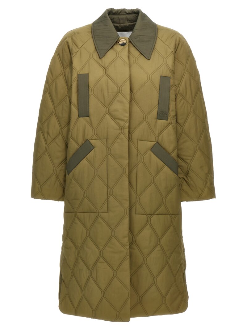 'Quilt Raglan' long down jacket GANNI Green