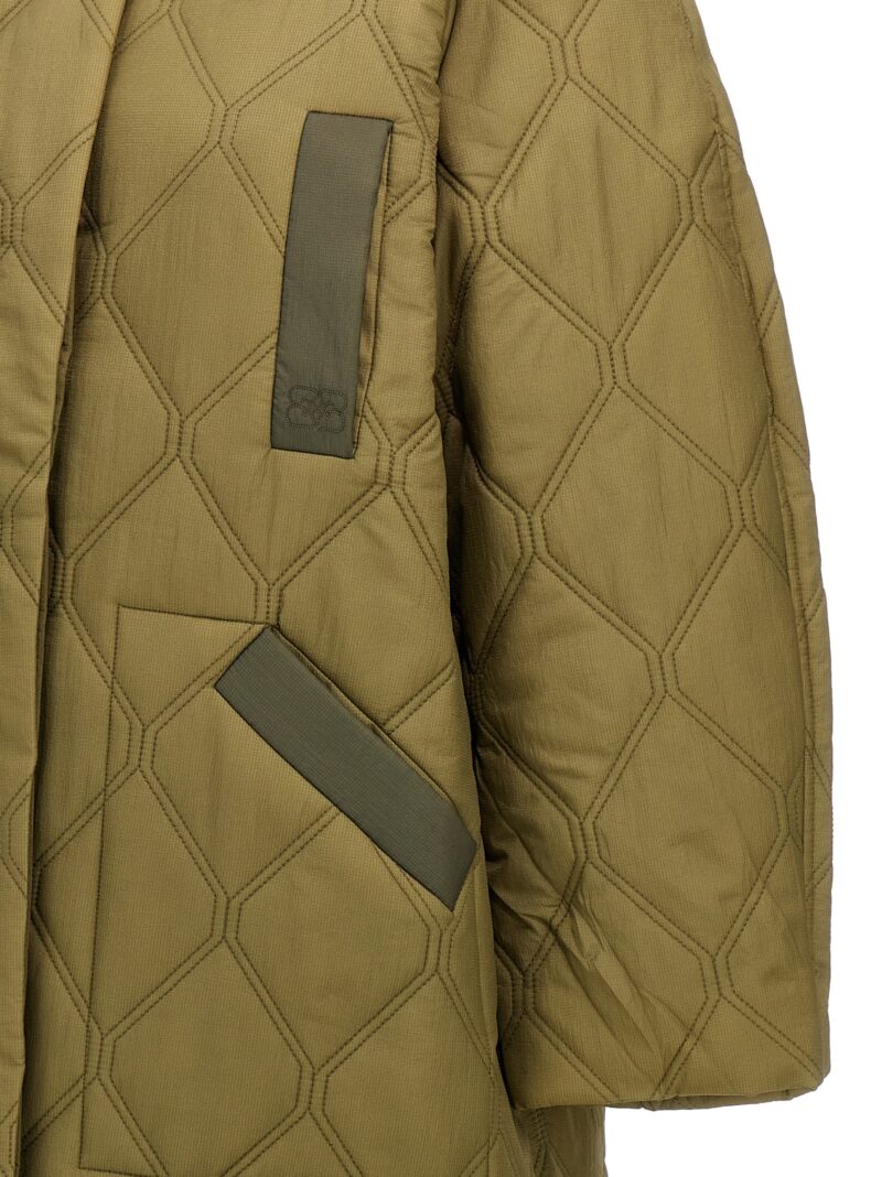 'Quilt Raglan' long down jacket 100% recycled polyester GANNI Green