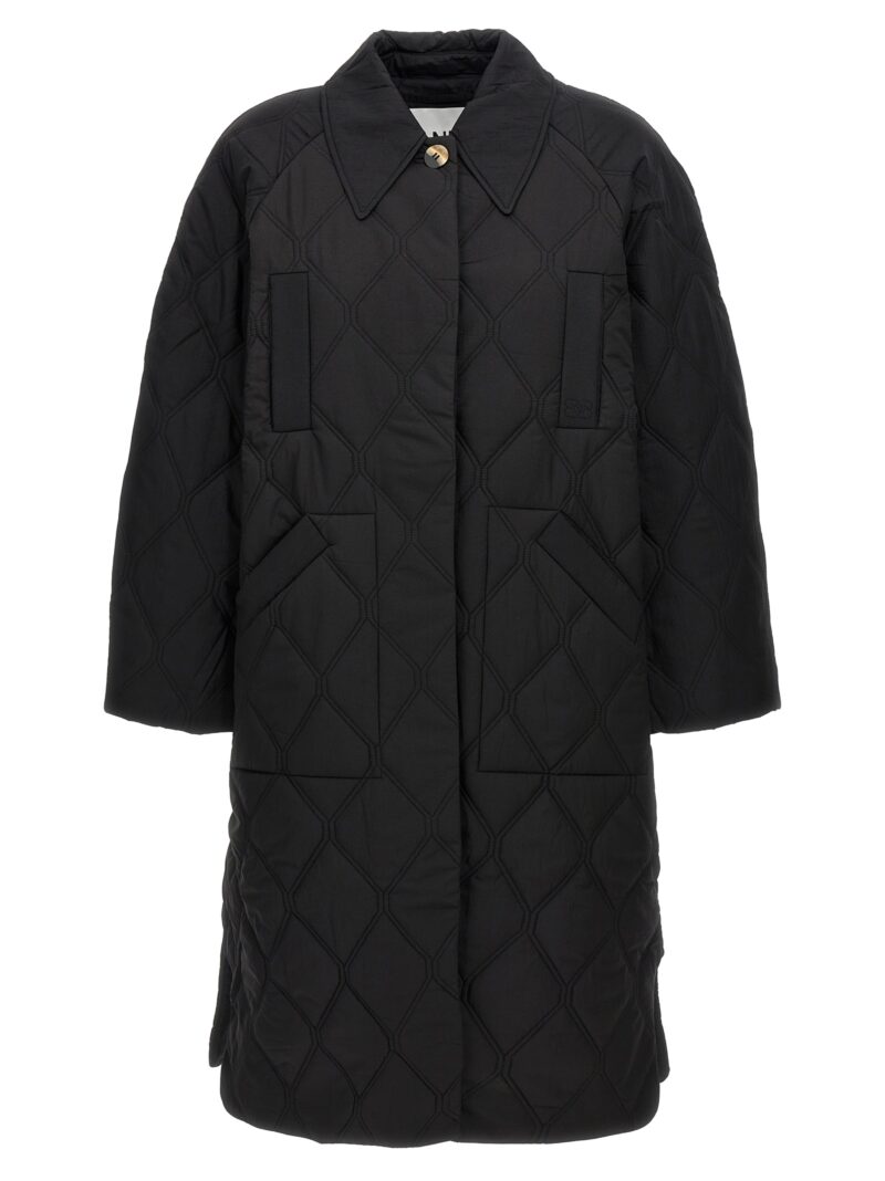 'Quilt Raglan' long down jacket GANNI Black