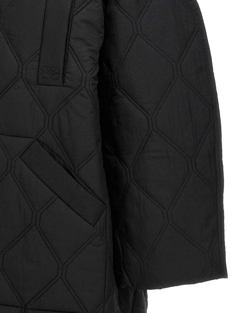 'Quilt Raglan' long down jacket 100% recycled polyester GANNI Black