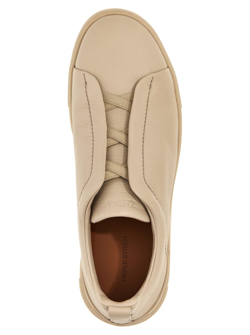 'Triple Stitch' sneakers 100% deer leather (cervus elaphus) ZEGNA Beige