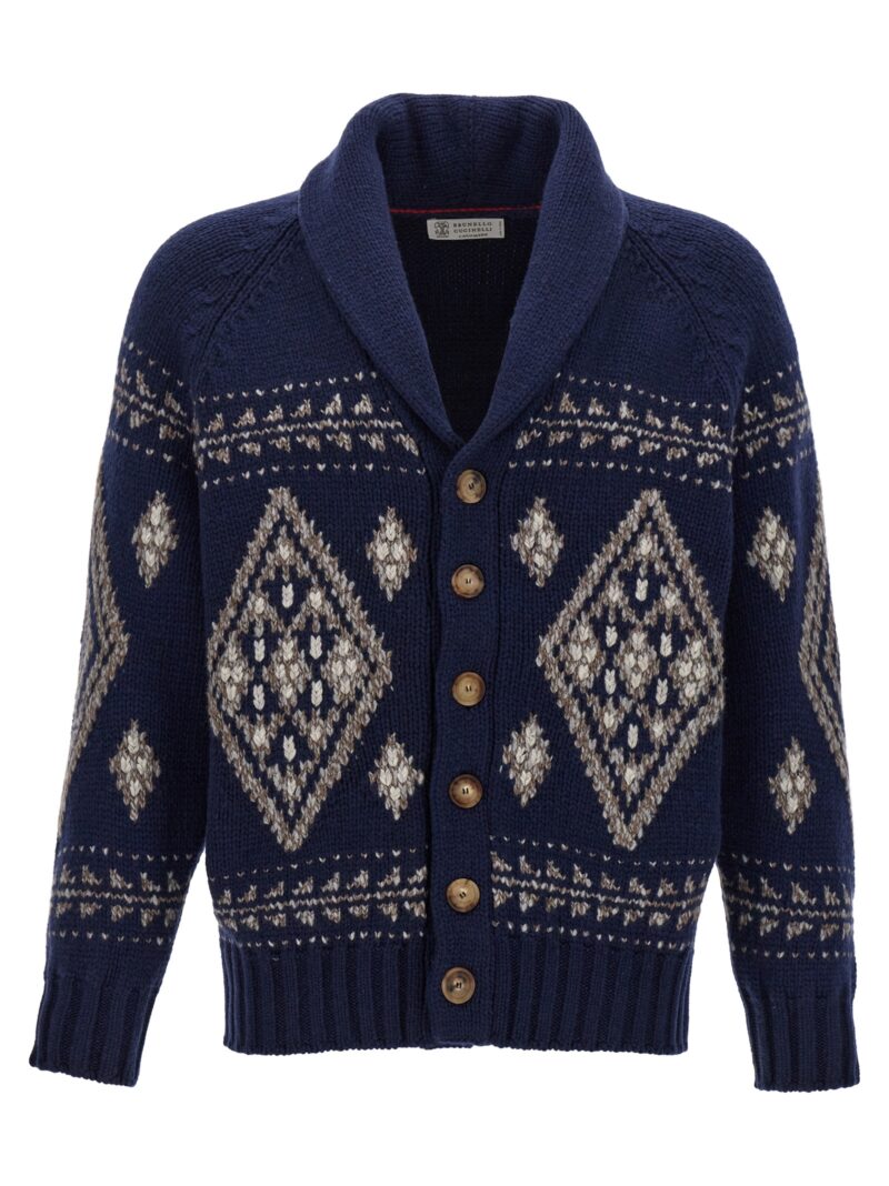 Jacquard cashmere cardigan BRUNELLO CUCINELLI Blue