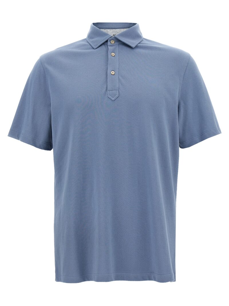 Piqué cotton polo shirt BRUNELLO CUCINELLI Light Blue