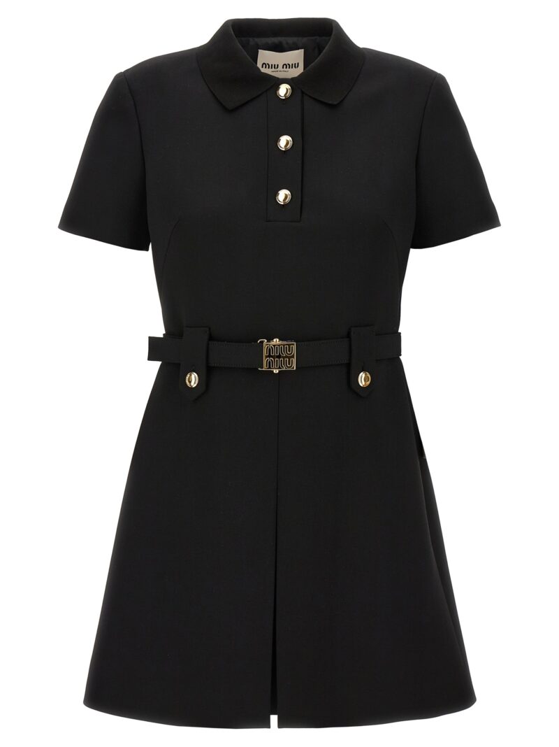 Logo belt wool dress MIU MIU Black