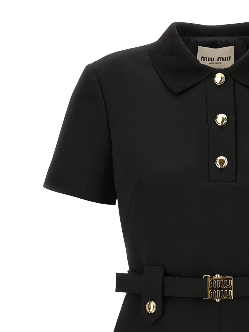 Logo belt wool dress Woman MIU MIU Black