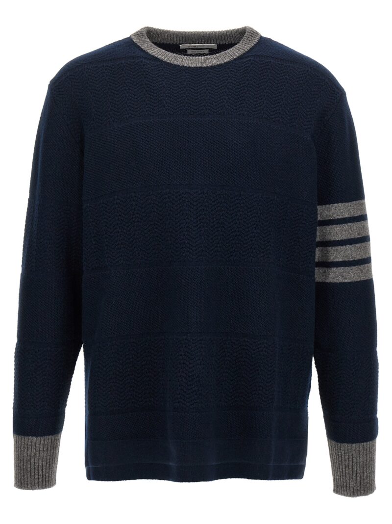 'Textured Rugby Stripe' sweater THOM BROWNE Blue