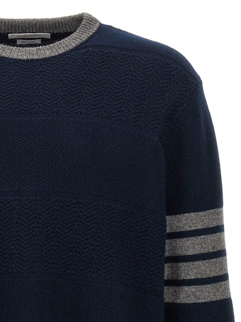 'Textured Rugby Stripe' sweater Man THOM BROWNE Blue