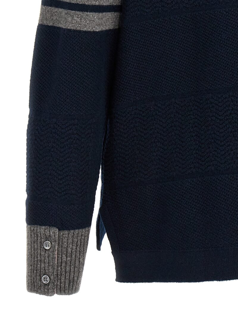 'Textured Rugby Stripe' sweater 100% virgin wool THOM BROWNE Blue