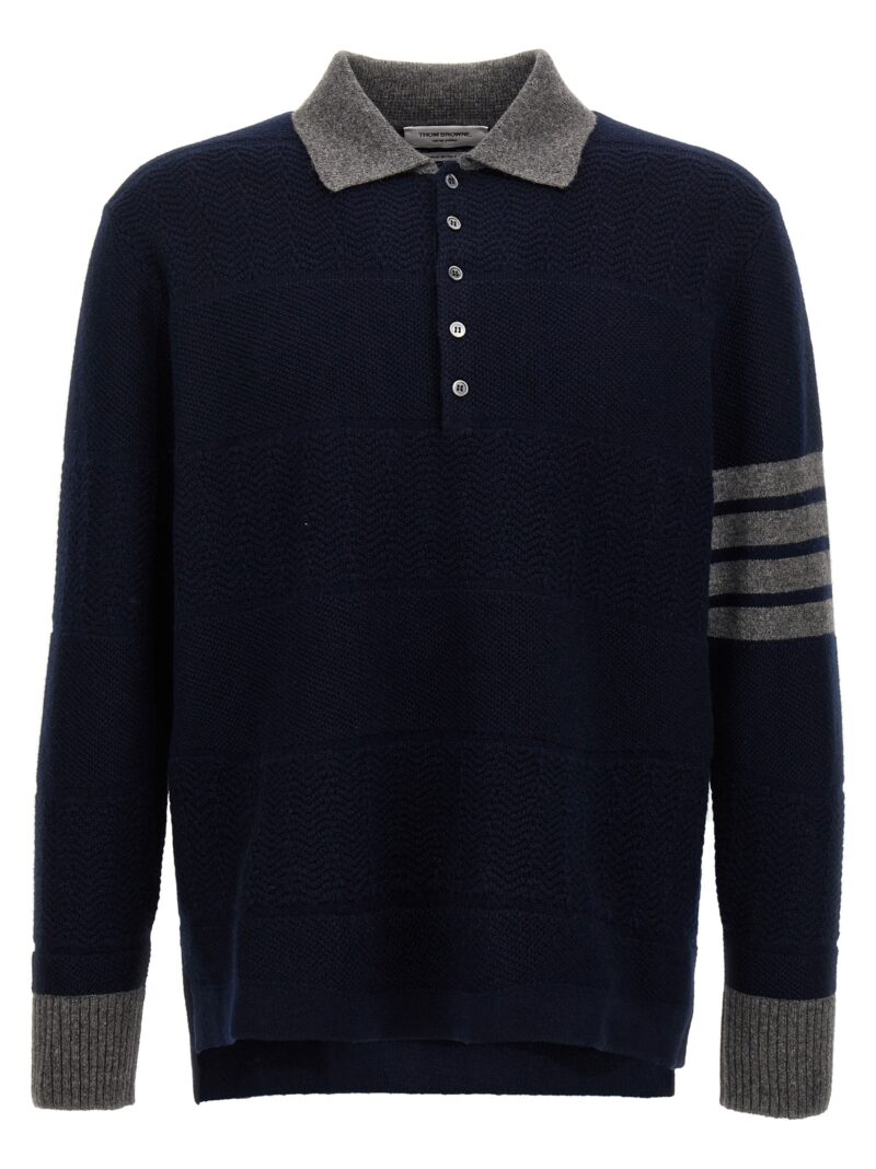 'Textured Rugby Stripe' sweater THOM BROWNE Blue