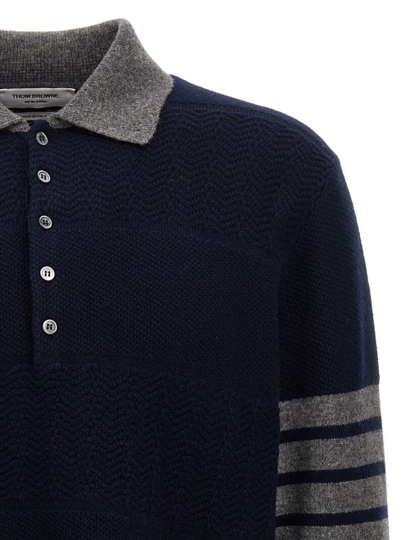 'Textured Rugby Stripe' sweater Man THOM BROWNE Blue