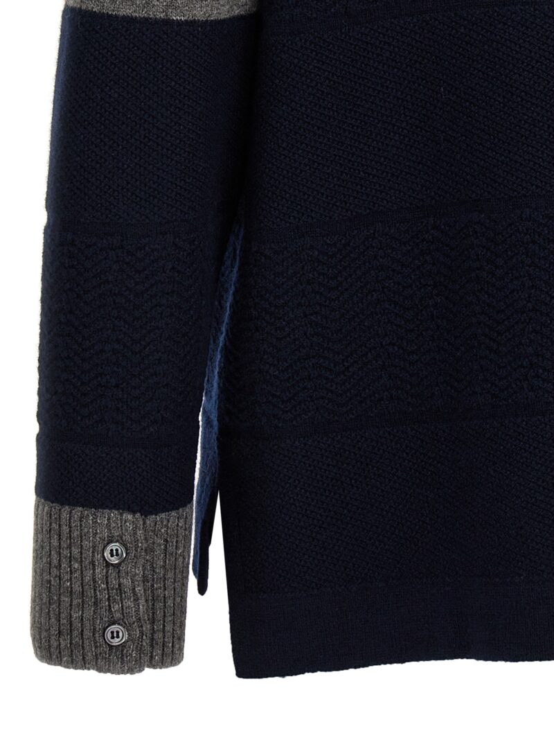 'Textured Rugby Stripe' sweater 100% virgin wool THOM BROWNE Blue