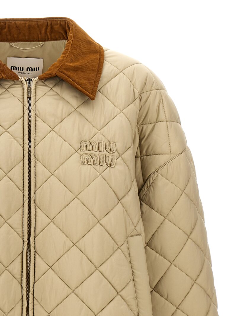 Logo quilted down jacket Woman MIU MIU Beige