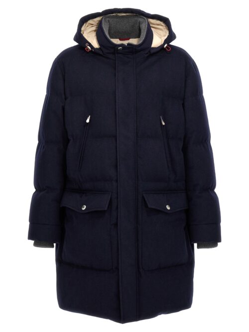 Padded wool long down jacket BRUNELLO CUCINELLI Blue