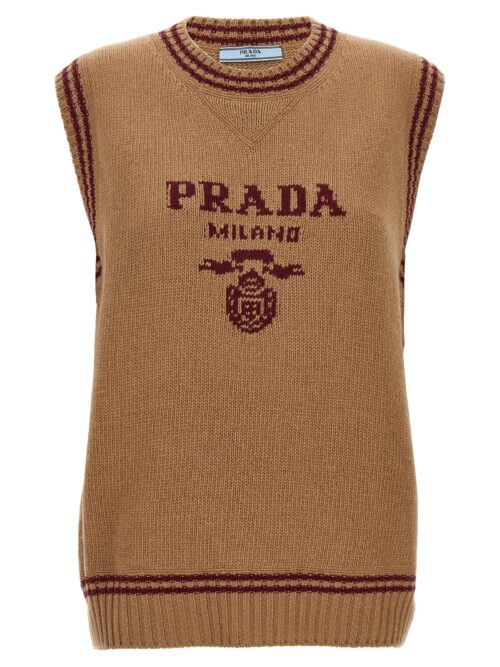 Logo intarsia vest PRADA Brown