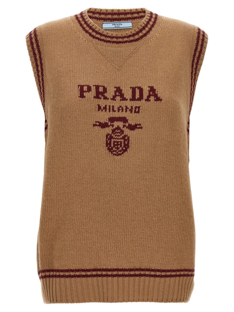 Logo intarsia vest PRADA Brown