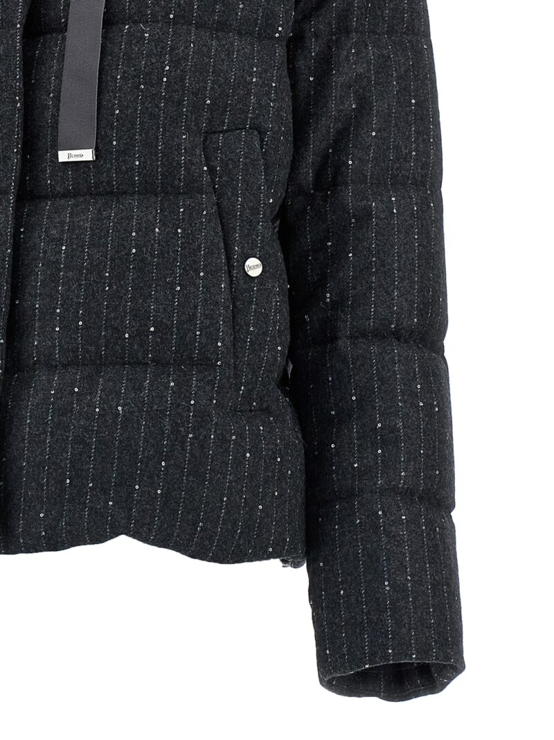 Sequin pinstripe down jacket 65% wool 23% polyamide 7% polyester 5% of HERNO Gray