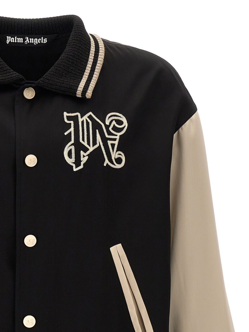 'Gothic Logo Varsity' bomber jacket Man PALM ANGELS White/Black