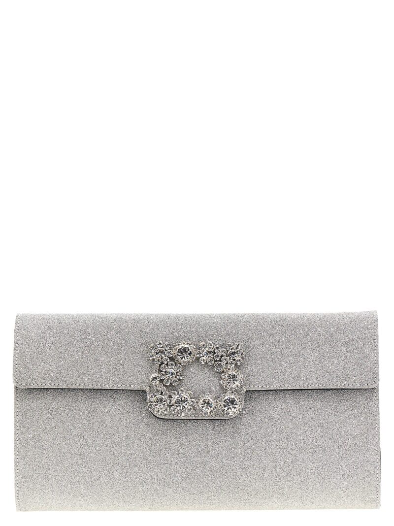 'Flower Strass' clutch ROGER VIVIER Silver