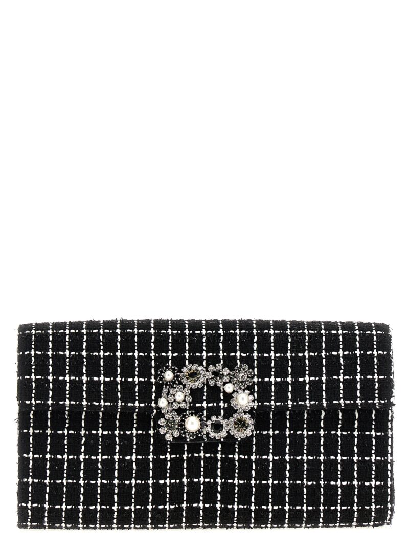 'Flower Strass' clutch ROGER VIVIER White/Black