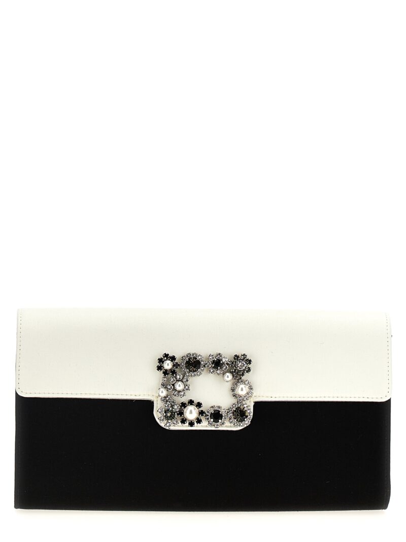 'Flower Strass' clutch ROGER VIVIER White/Black