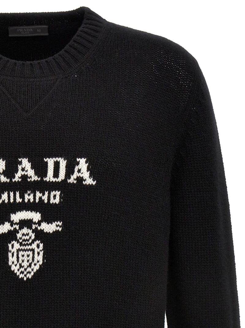 Logo intarsia sweater Man PRADA White/Black